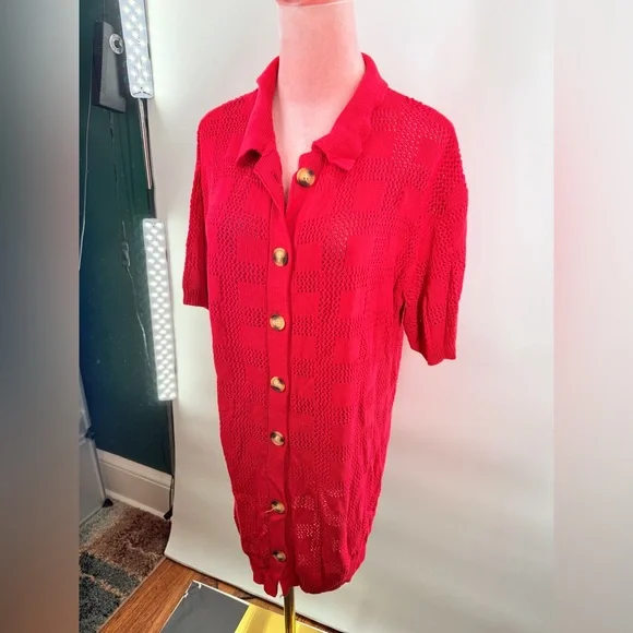 EUC Ezapine Red Crochet Coverup - Picture 7 of 11